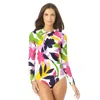 Anne Cole Swimsuit Women's Multi Tropical Stretch Open Back One Piece Ups811 In Multi