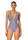 Anne Cole Tie Dye Ikat Double Ring Plunge Front One Piece Swimsuit In Shibori Geo Blue