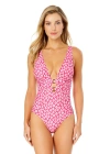 Anne Cole Tie Dye Ikat Double Ring Plunge Front One Piece Swimsuit In Shibori Geo Pink