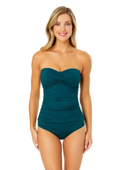 Anne Cole Live In Color Twist Front Bandeaukini Swim Top In Hunter Green
