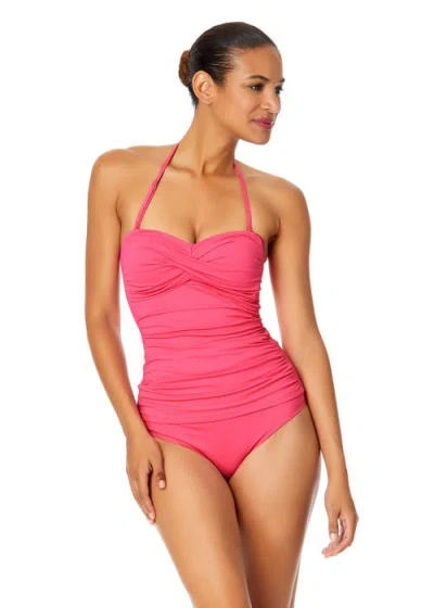 Anne Cole Live In Color Twist Front Bandeaukini Swim Top In Pink Glow