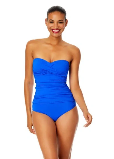 Anne Cole Live In Color Twist Front Bandeaukini Swim Top In Royal