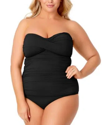 Anne Cole Trendy Plus Size Twisted Tankini High Waist Bottoms In Black Noire