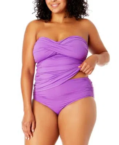 Anne Cole Trendy Plus Size Twisted Tankini High Waist Bottoms In Purple Heather