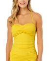 Anne Cole Twist-front Ruched One-piece Swimsuit In Yellow