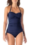 Anne Cole Twist Front Bandeaukini Swim Top In Blue