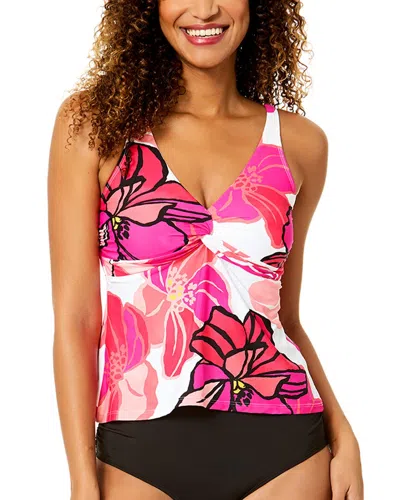 Anne Cole Twist Front Flounce Tankini In Multi