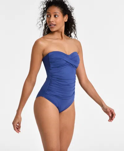 Anne Cole Twist-front Ruched One-piece Swimsuit In Blue