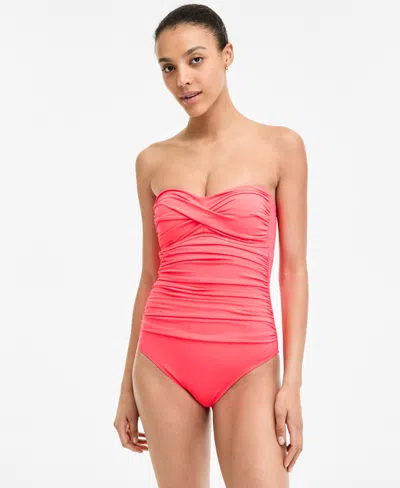 Anne Cole Twist-front Ruched One-piece Swimsuit In Pink