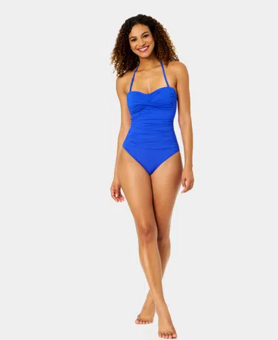 Anne Cole Twist-front Ruched One-piece Swimsuit In Blue