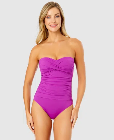 Anne Cole Twist-front Ruched One-piece Swimsuit In Fuchsia