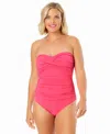 Anne Cole Twist-front Ruched One-piece Swimsuit In Pink Glow