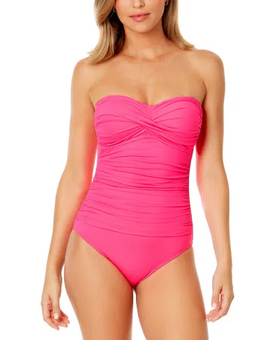 Anne Cole Twist-front Ruched One-piece Swimsuit In Pink Punch