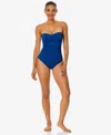Anne Cole Twist-front Ruched One-piece Swimsuit In Slate Blue