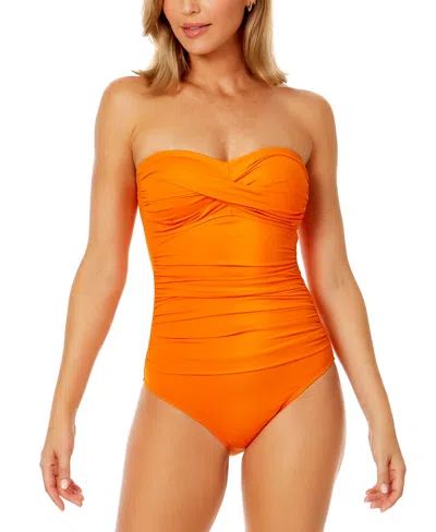 Anne Cole Twist-front Ruched One-piece Swimsuit In Orange
