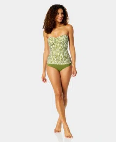 Anne Cole Twist Front Ruched Tankini Top High Waistband Bottoms In White Multi