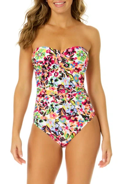 Anne Cole Twist Front Shirred Bandeau One-piece Swimsuit In Sun Blossom