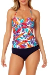 Anne Cole Women's Printed V-neck Tankini Top In White Multi
