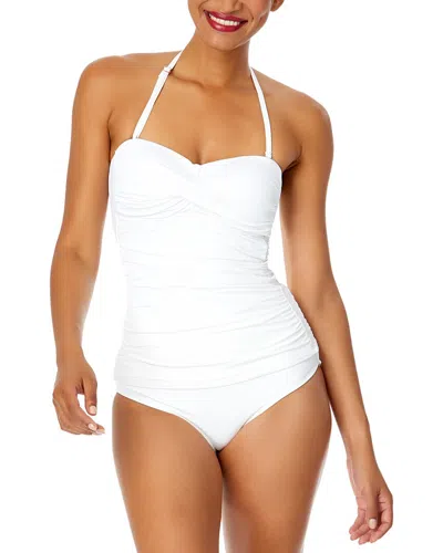 Anne Cole Twist Front Shirred Bandeaukini In White