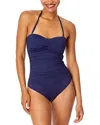 Anne Cole Twist Front Shirred One-piece In Blue