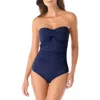 Anne Cole Twist Front Shirred One Piece In Blue