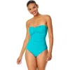 Anne Cole Twist Front Shirred One Piece In Blue