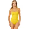 Anne Cole Twist-front Ruched One-piece Swimsuit In Sunshine Yellow