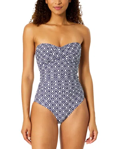 Anne Cole Twist Front Strapless One-piece In Blue
