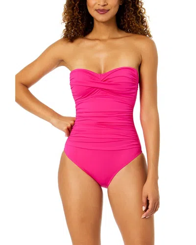 Anne Cole Twist Front Strapless One-piece In Pink