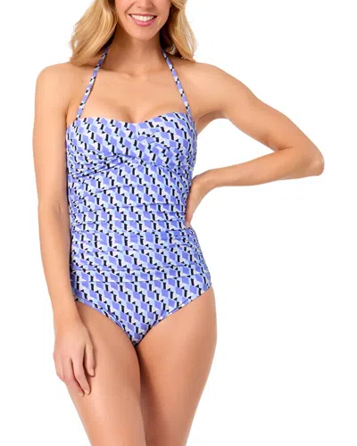 Anne Cole Twist Front Strapless One-piece In Blue