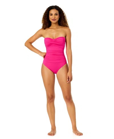 Anne Cole Twist-front Ruched One-piece Swimsuit In Pink