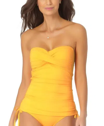 Anne Cole Twist-front Ruched Tankini Top In Daffodil In Yellow