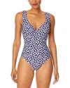 Anne Cole Tie Dye Ikat Double Ring Plunge Front One Piece Swimsuit