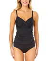 Anne Cole Underwire Surplice Tri Tankini In Black