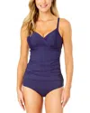 Anne Cole Underwire Surplice Tri Tankini In Blue