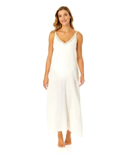 Anne Cole V Neck Braided Shell Strap Cover Up In Gardenia