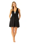 Anne Cole V Neck Dress With Drawstring Waist Detail Cover Up In Meteroite