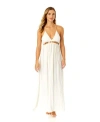 Anne Cole V Neck Jewel Maxi Dress With Spaghetti Straps Cover Up In Gardenia