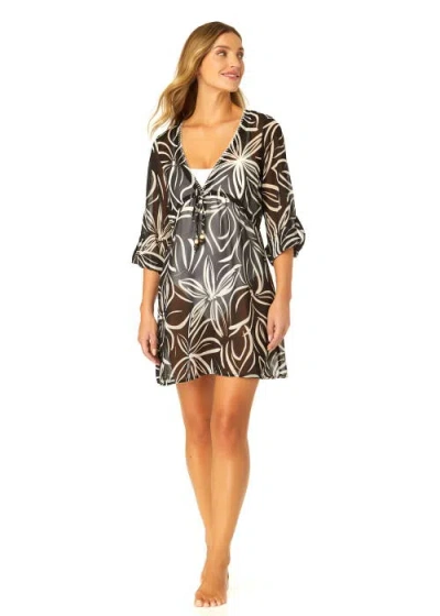 Anne Cole V Neck Roll Tab Sleeve Pocket Dress Cover Up In Meteorite