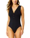 Anne Cole Luna Snap Solid V Neck Snap Front One Piece Swimsuit In Black