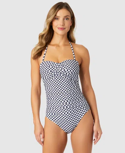 Anne Cole Women's Abstract Dot Twist-front Bandeau One-piece Swimsuit In Multi