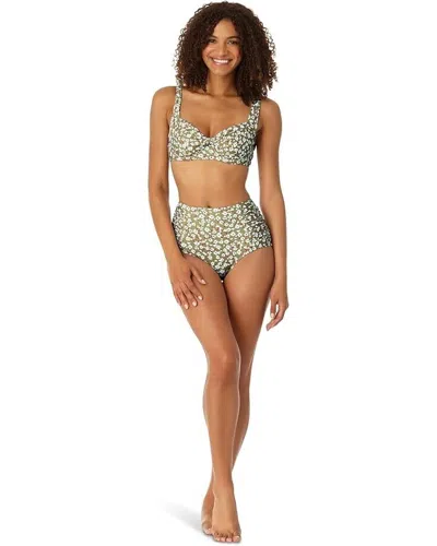 Anne Cole Women's  Retro Top Green Ditsy Floral Twist Front Swim Jdm1097 In Multi