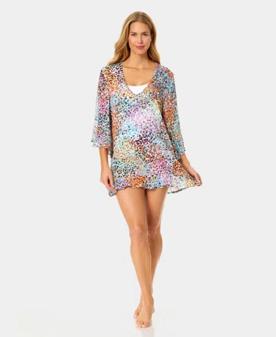 Anne Cole Women's Bell-sleeve Flounce Swim Tunic In Multi