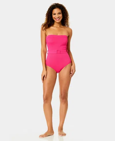 Anne Cole Women's Belted Bandeau Neck Strapless One-piece Swimsuit In Pink
