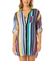 Anne Cole Women's Boyfriend Shirt Swim Cover-up In Multi