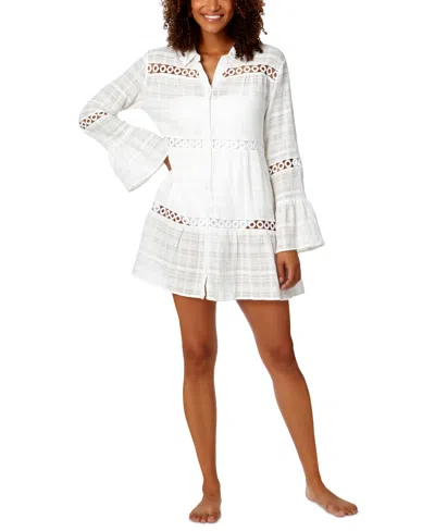 Anne Cole Women's Cotton Bell-sleeve Cover-up Tunic In Brilliant White