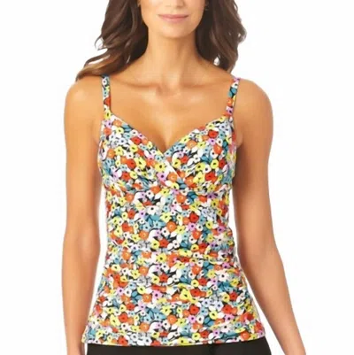 Anne Cole Women's Dance Floor Palm Easy Tri Tankini In White Print Multi