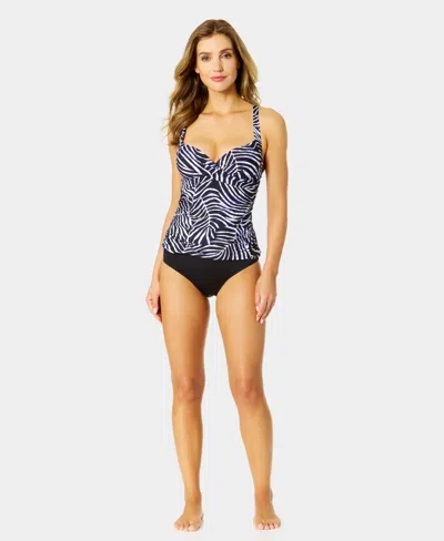 Anne Cole Women's Drape Front Tankini Top In Blue