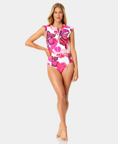 Anne Cole Women's Flutter Zipper-front One-piece Swimsuit In Multi