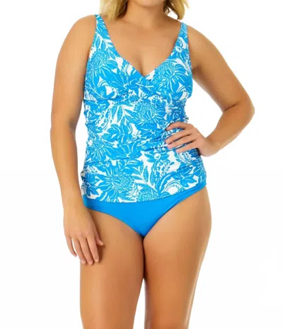 Anne Cole Women's Midnight Floral Uw Drape Tankini In Blue White